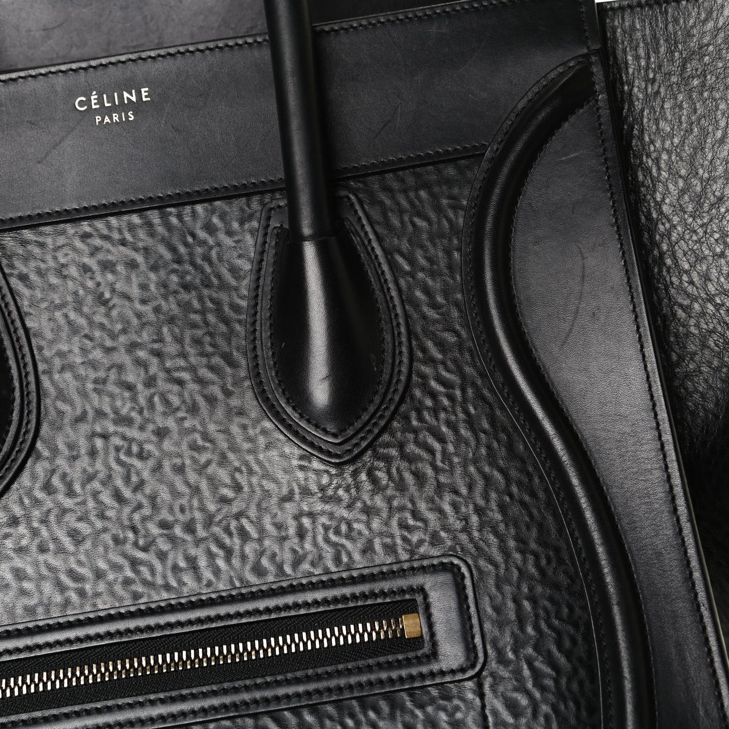 Calfskin Astrakhan Embossed Mini Luggage Black