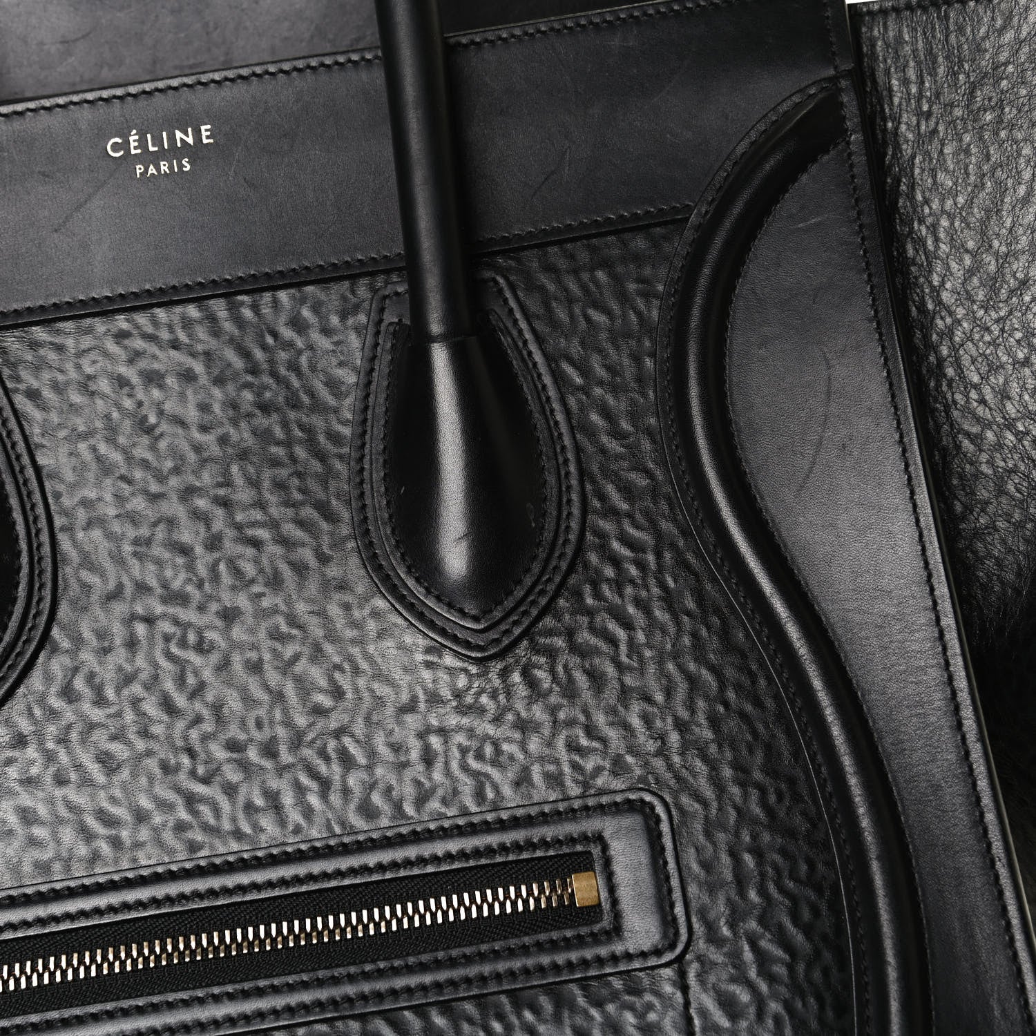 Celine Calfskin Astrakhan Embossed Mini Luggage Black 16 of 22