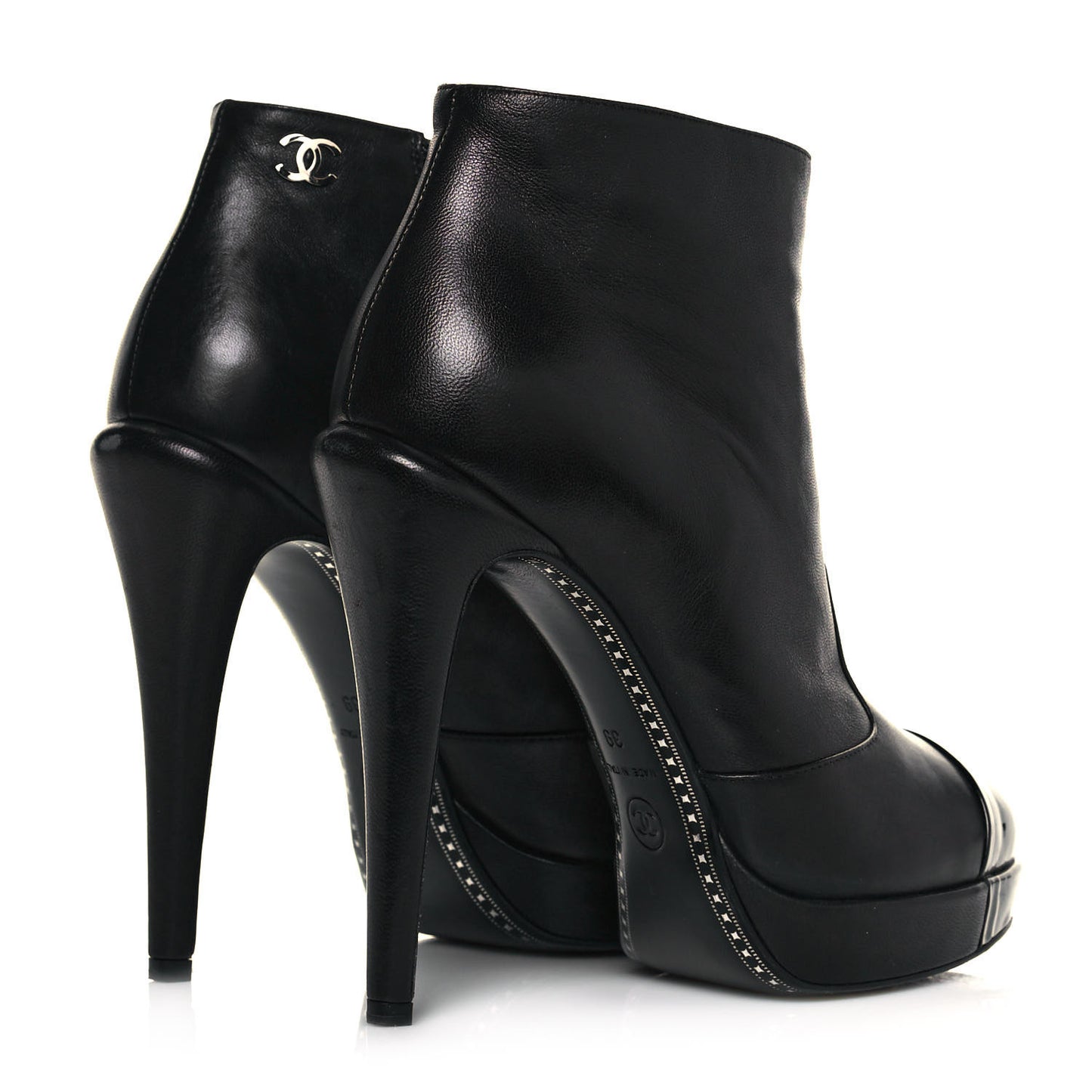 Lambskin Patent CC Cap Toe Platform Ankle Boots 39 Black