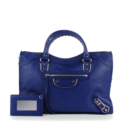 Balenciaga Chevre Silver Metallic Edge Hardware City Bleu Roi 1 of 8
