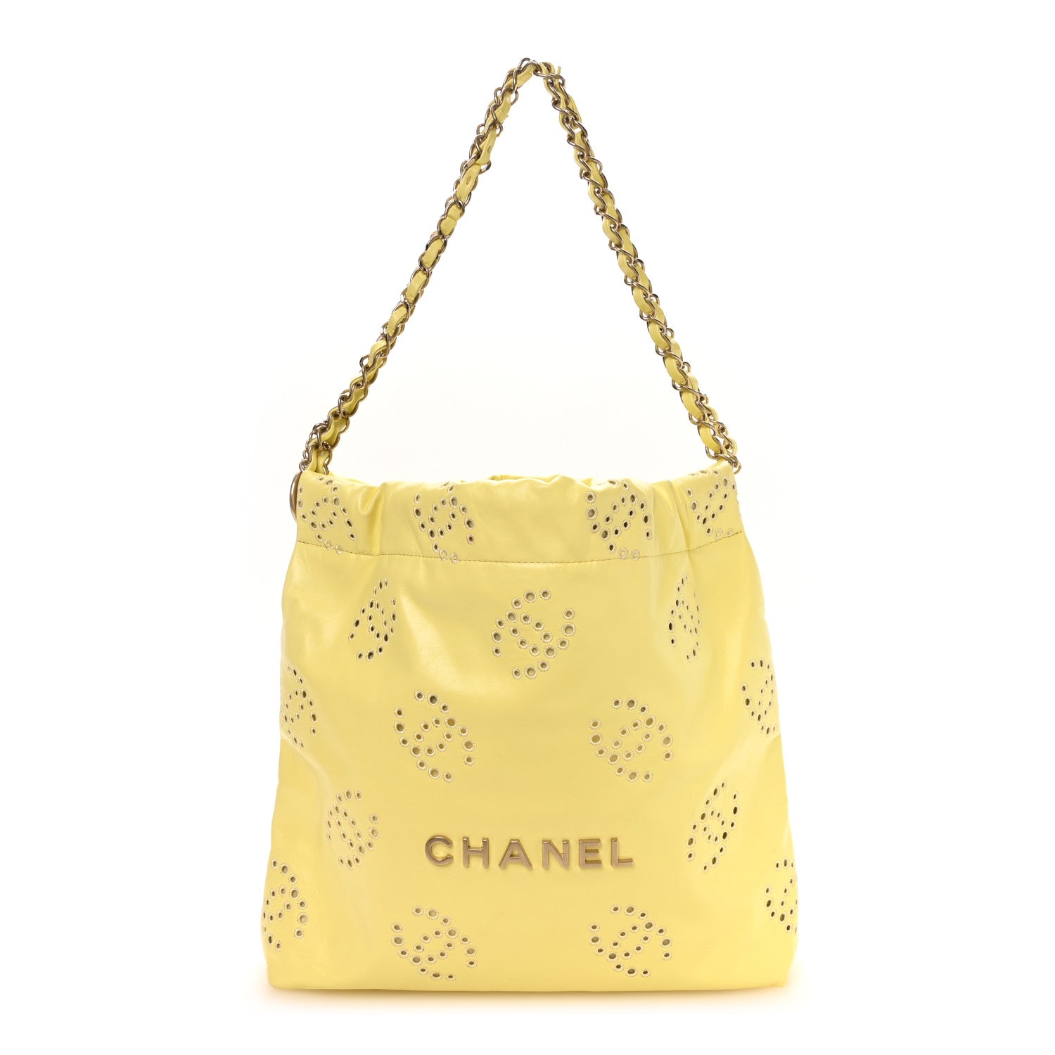 Chanel Shiny Calfskin Eyelet CC Small Chanel 22 Light Yellow 1 of 11