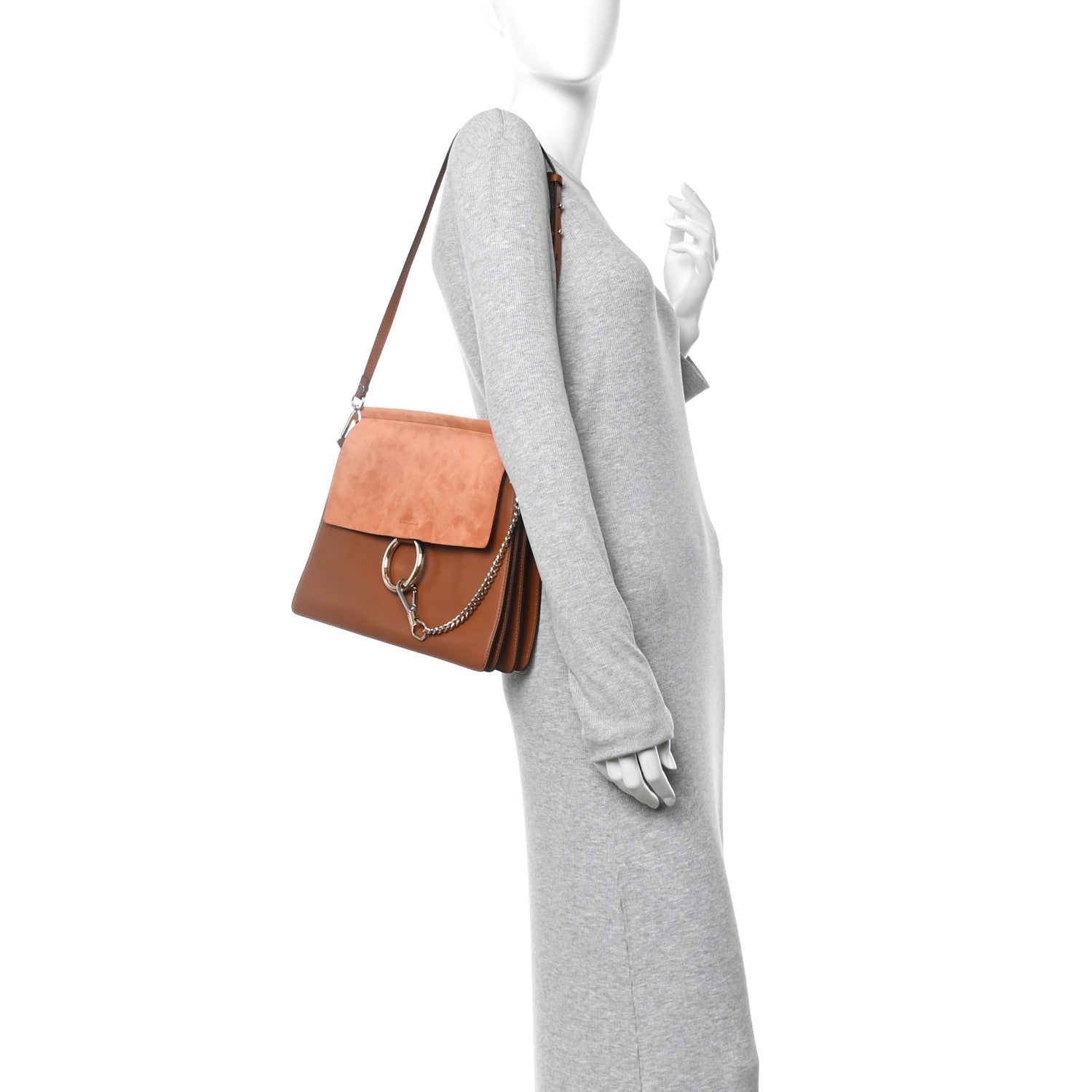 Chloe Suede Calfskin Medium Faye Shoulder Bag Tobacco 2 of 10