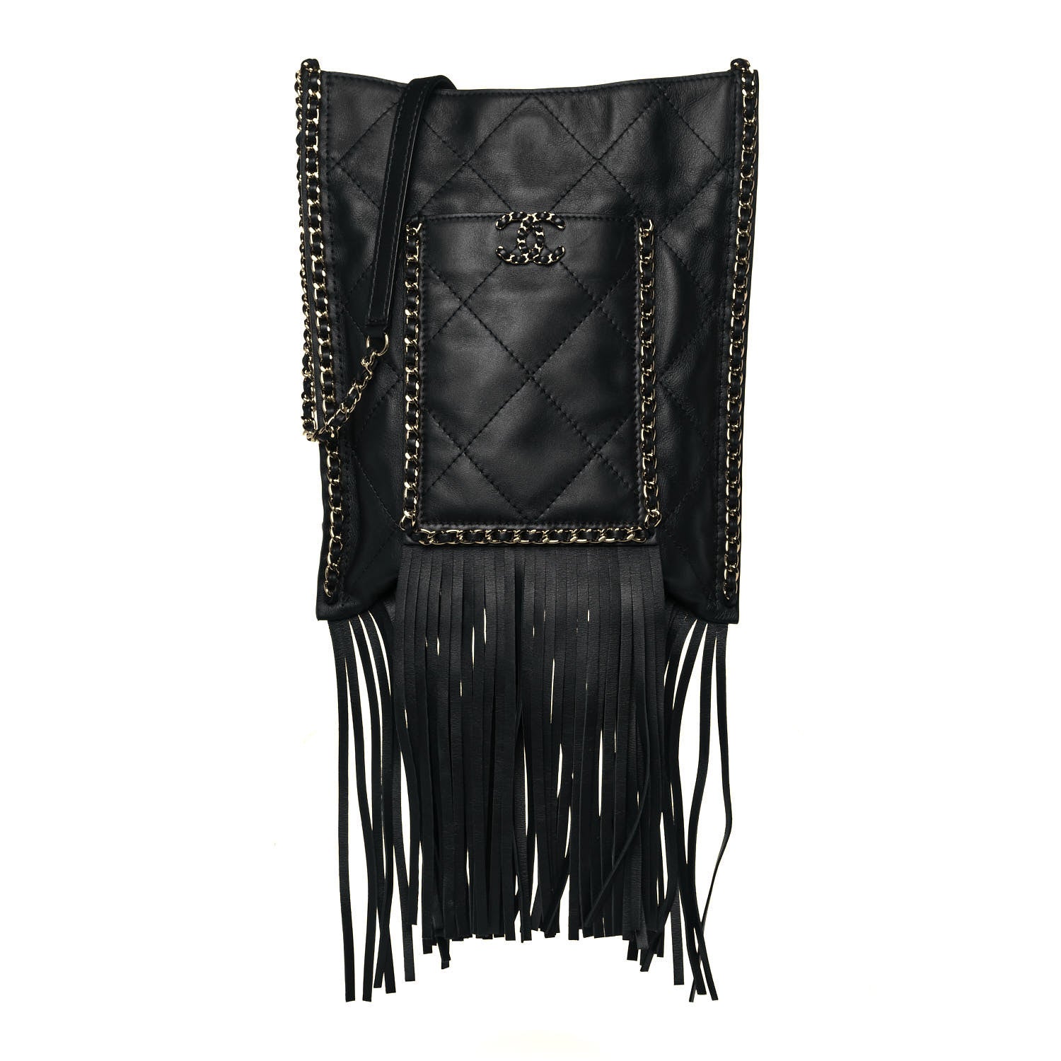 Chanel Calfskin Quilted Fringe Small Shopping Bag Black 1 of 14