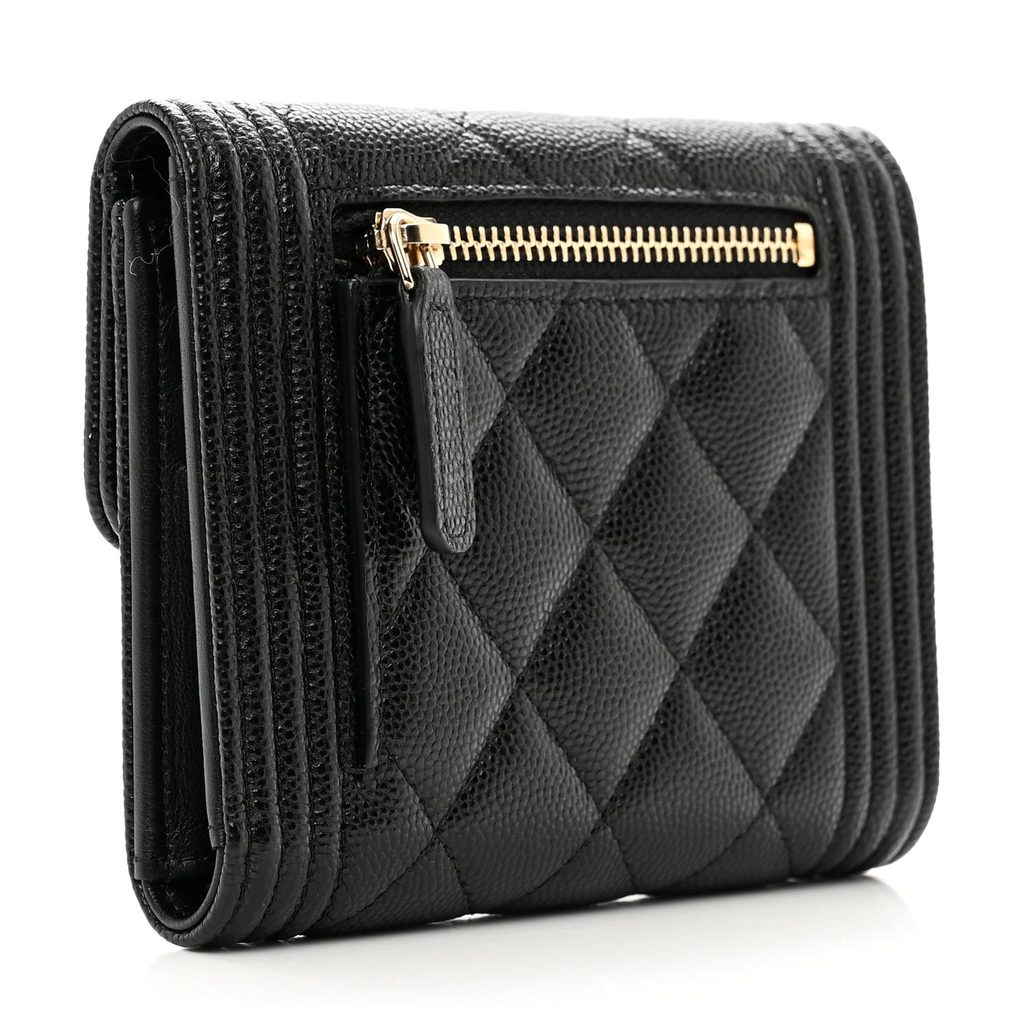 Caviar Quilted Compact Boy Wallet Black