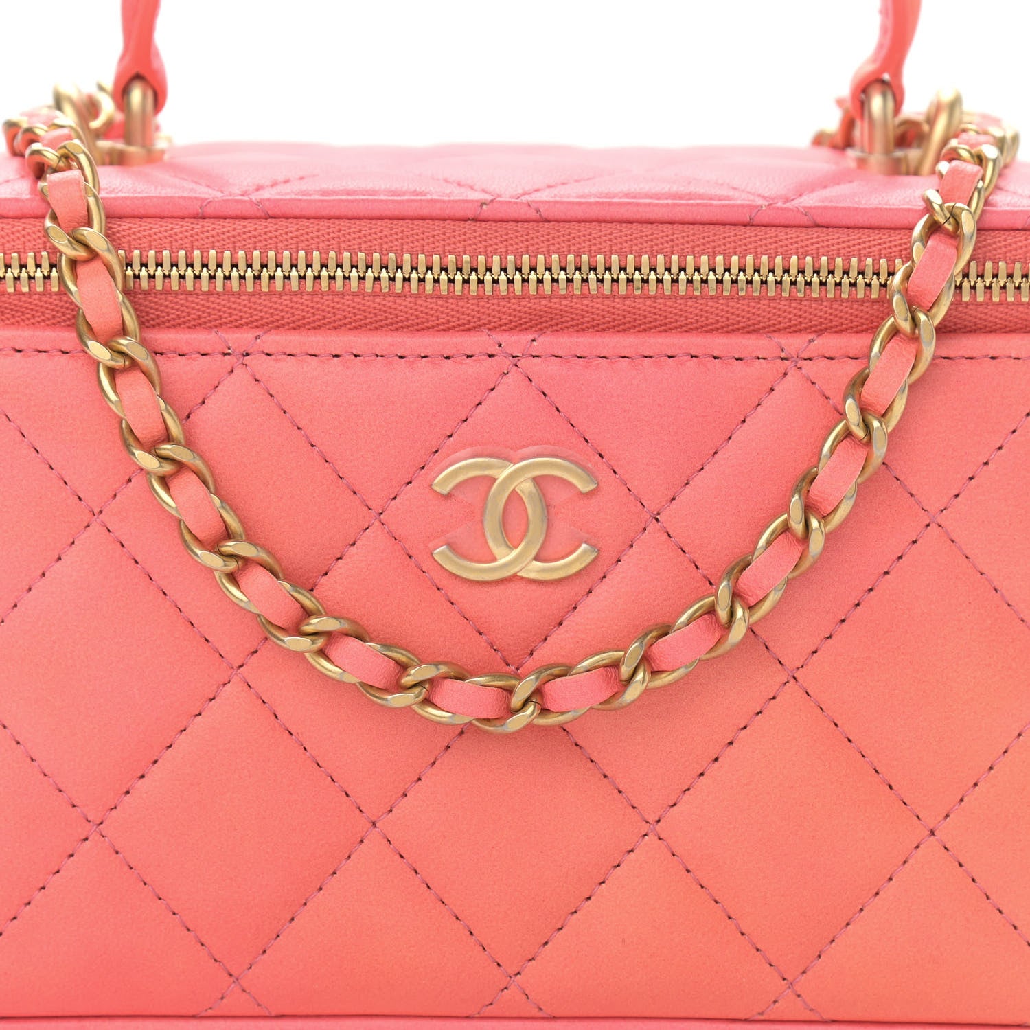 Chanel Lambskin Quilted Ombre Small Top Handle Vanity Case With Chain Coral 8 of 11