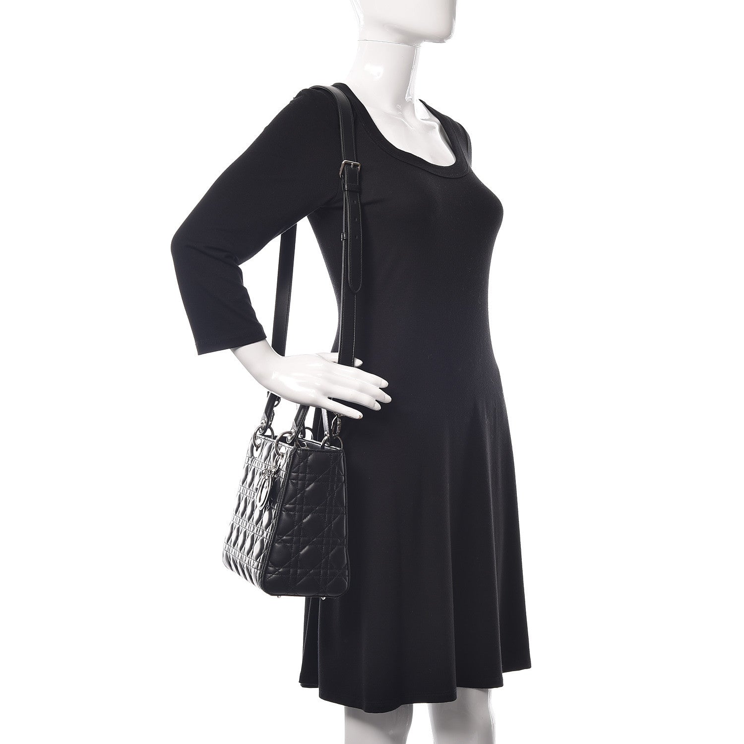 Christian Dior Lambskin Cannage Medium Lady Dior Black 2 of 13
