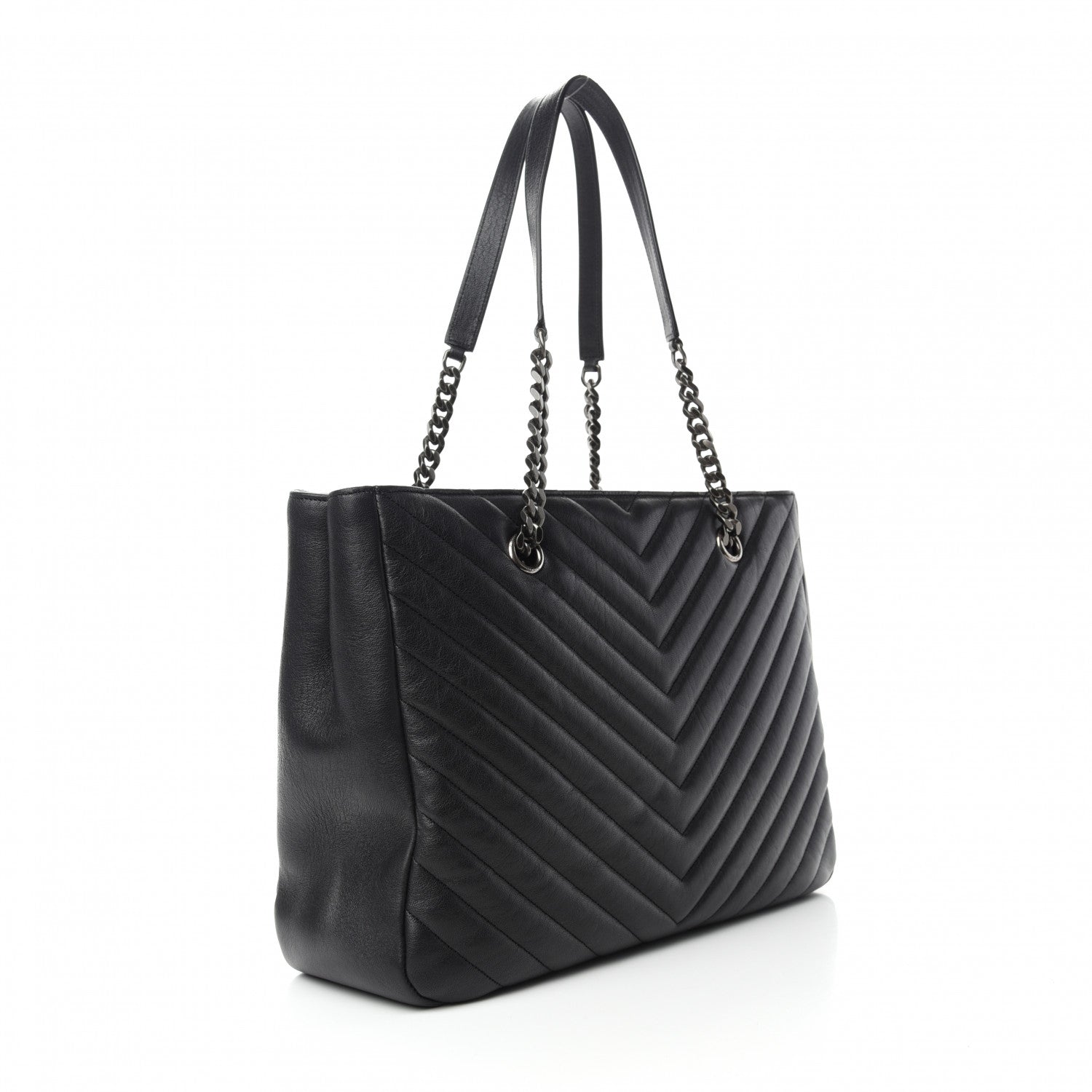 Saint Laurent Sheepskin Matelasse Chevron Large Monogram Shopping Bag Black 3 of 10
