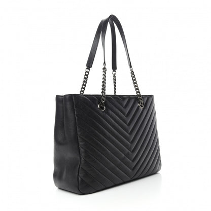 Saint Laurent Sheepskin Matelasse Chevron Large Monogram Shopping Bag Black 3 of 10