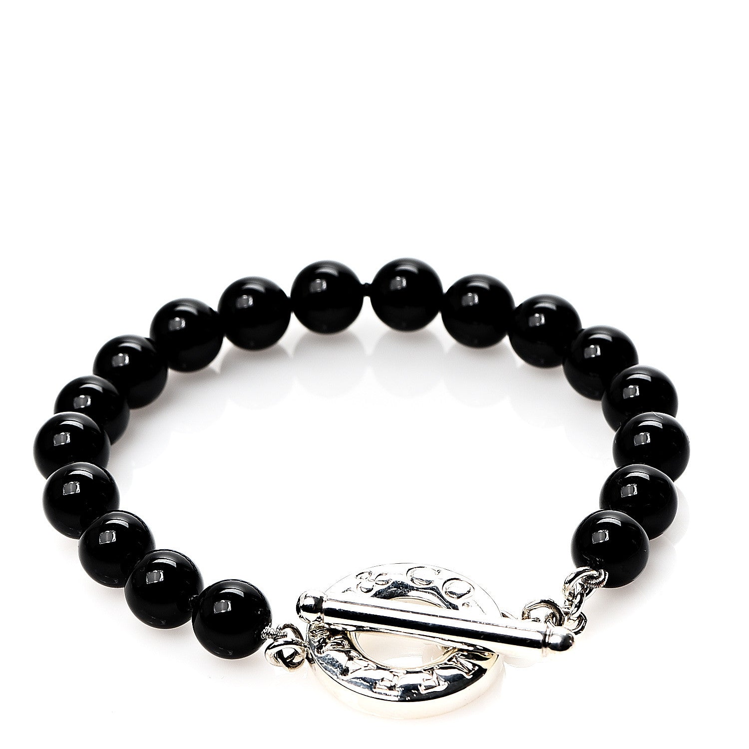 Tiffany Sterling Silver Black Onyx Bead Toggle Bracelet 1 of 3