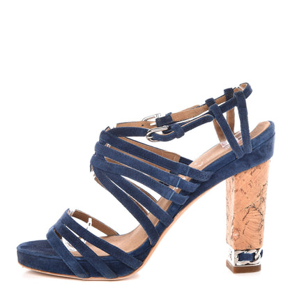 Chanel Suede Cork Sandals 37 Dark Blue 1 of 19