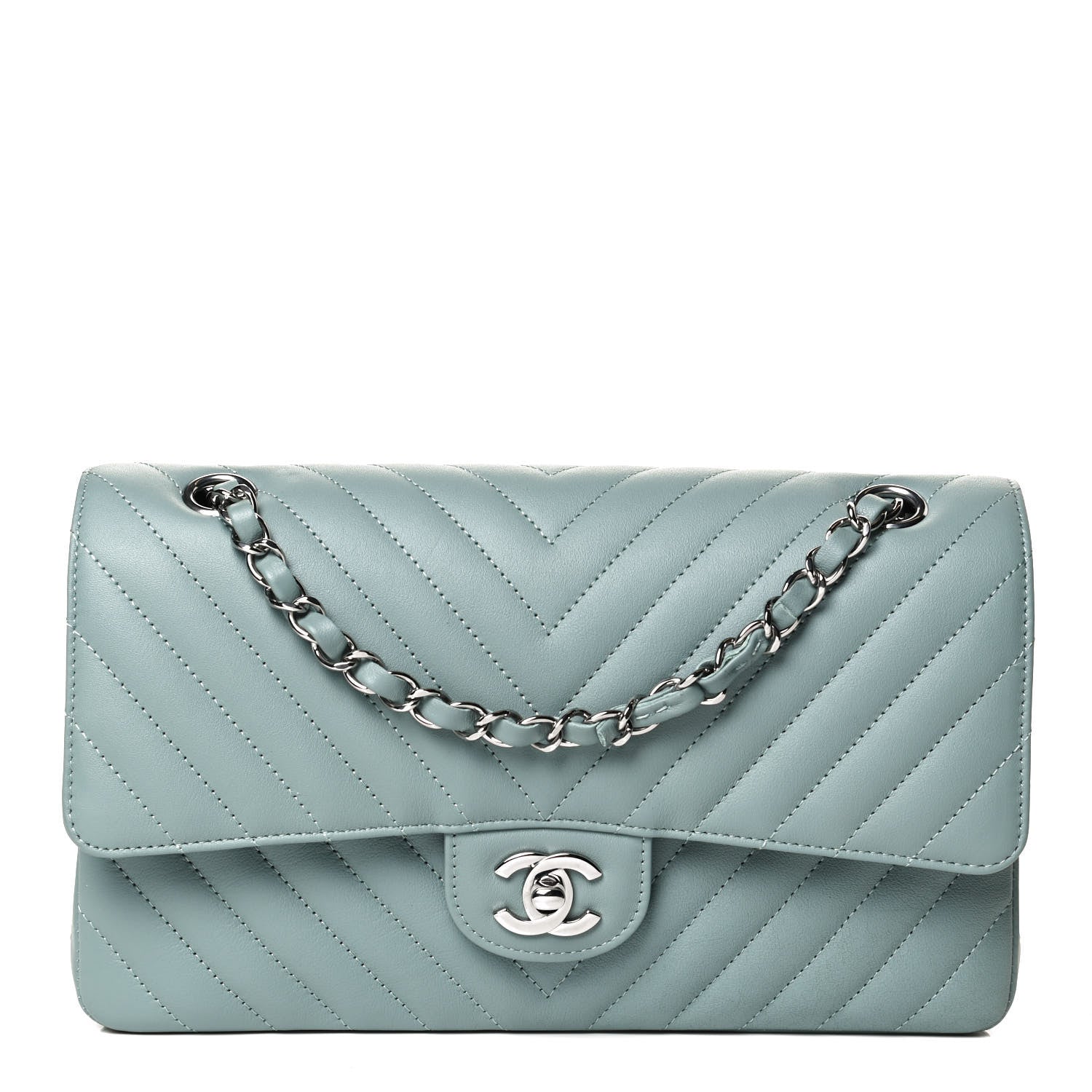 Chanel Calfskin Chevron Quilted Medium Double Flap Dark Green 1 of 11