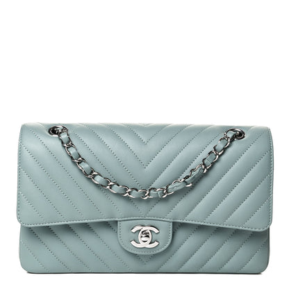 Chanel Calfskin Chevron Quilted Medium Double Flap Dark Green 1 of 11