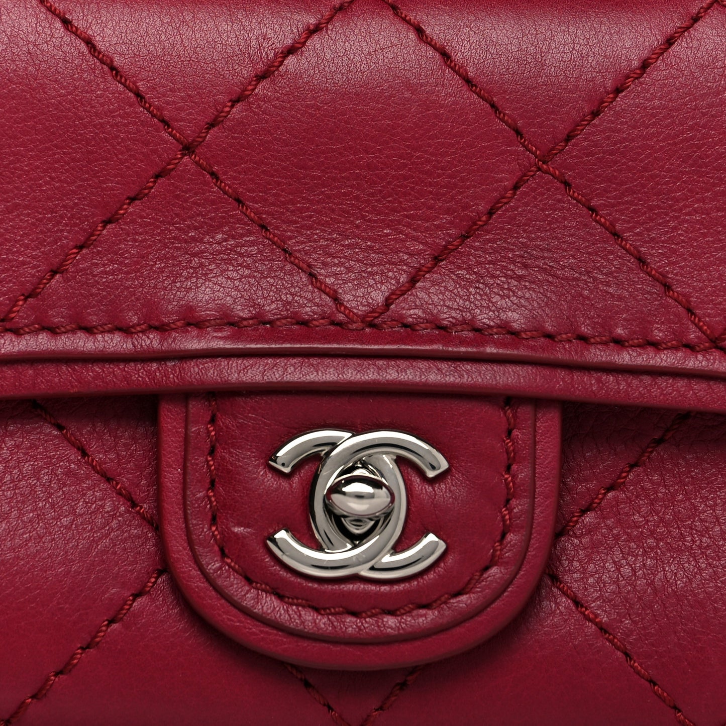 Calfskin Stitched Clutch Flap Red