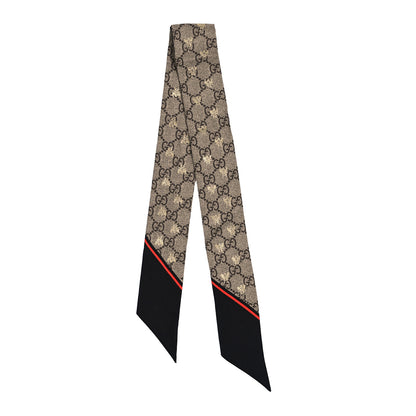 Gucci Silk Twill GG Monogram GG Bee Neck Bow Scarf Black Red 2 of 3