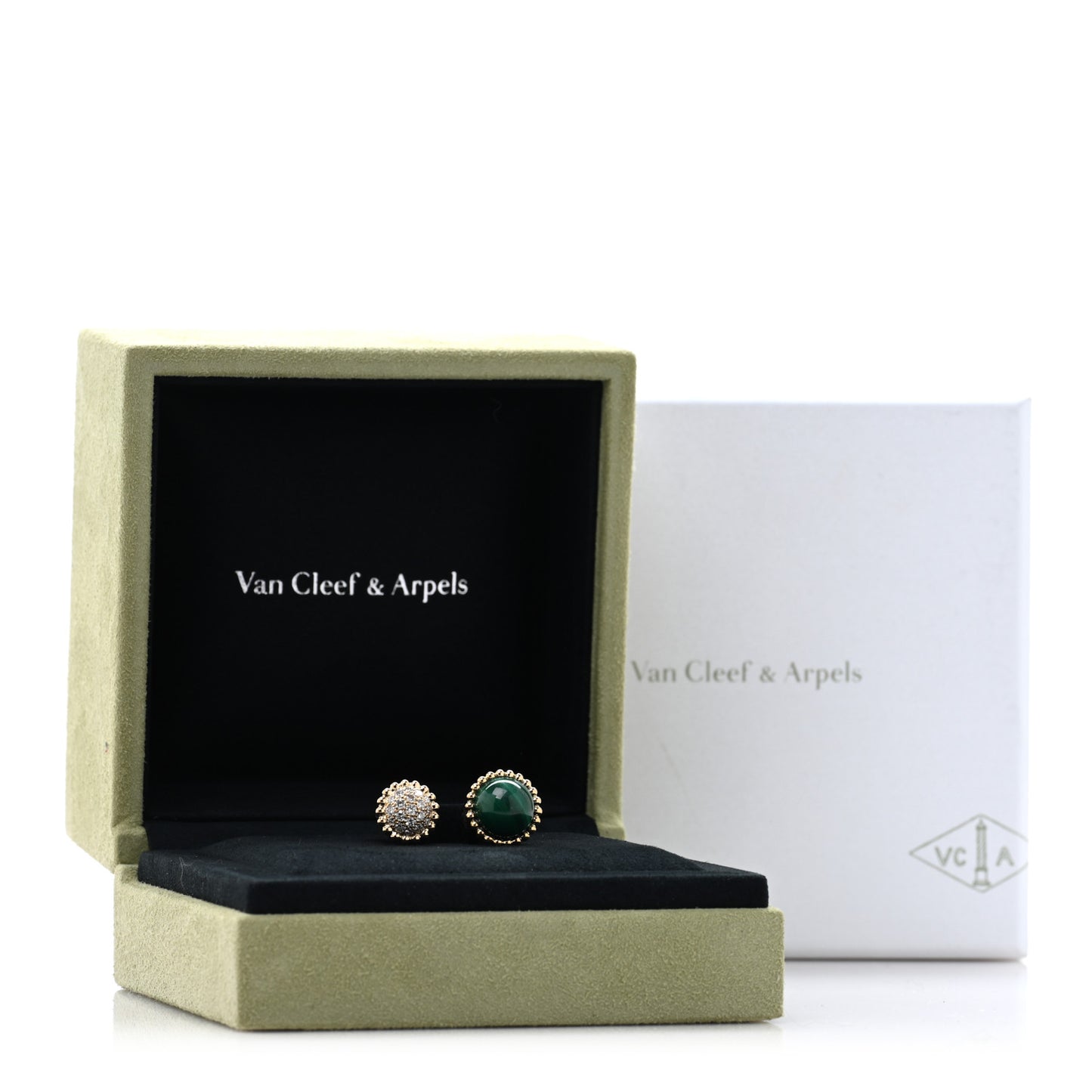 18K Yellow Gold Diamond Malachite Perlee Couleurs Between The Finger Ring 52 6