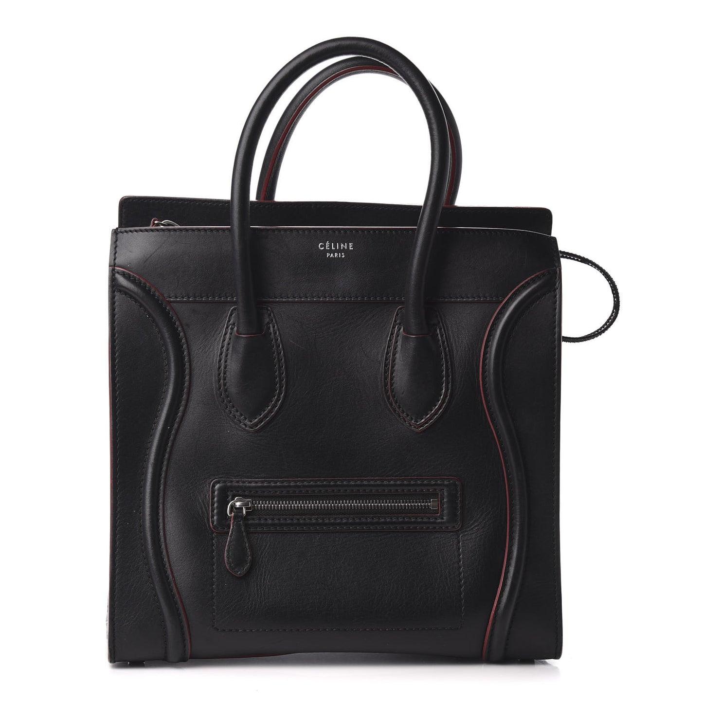 Smooth Calfskin Mini Luggage Black Pink Trim