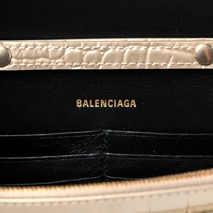 Balenciaga Shiny Calfskin Crocodile Embossed Hourglass Chain Bag Light Gold 6 of 10