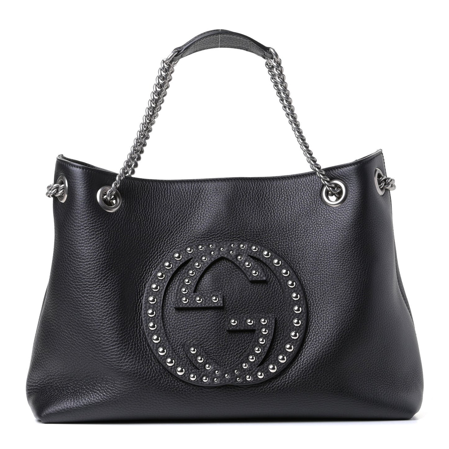 Pebbled Calfskin Studded Medium Soho Chain Shoulder Bag Black