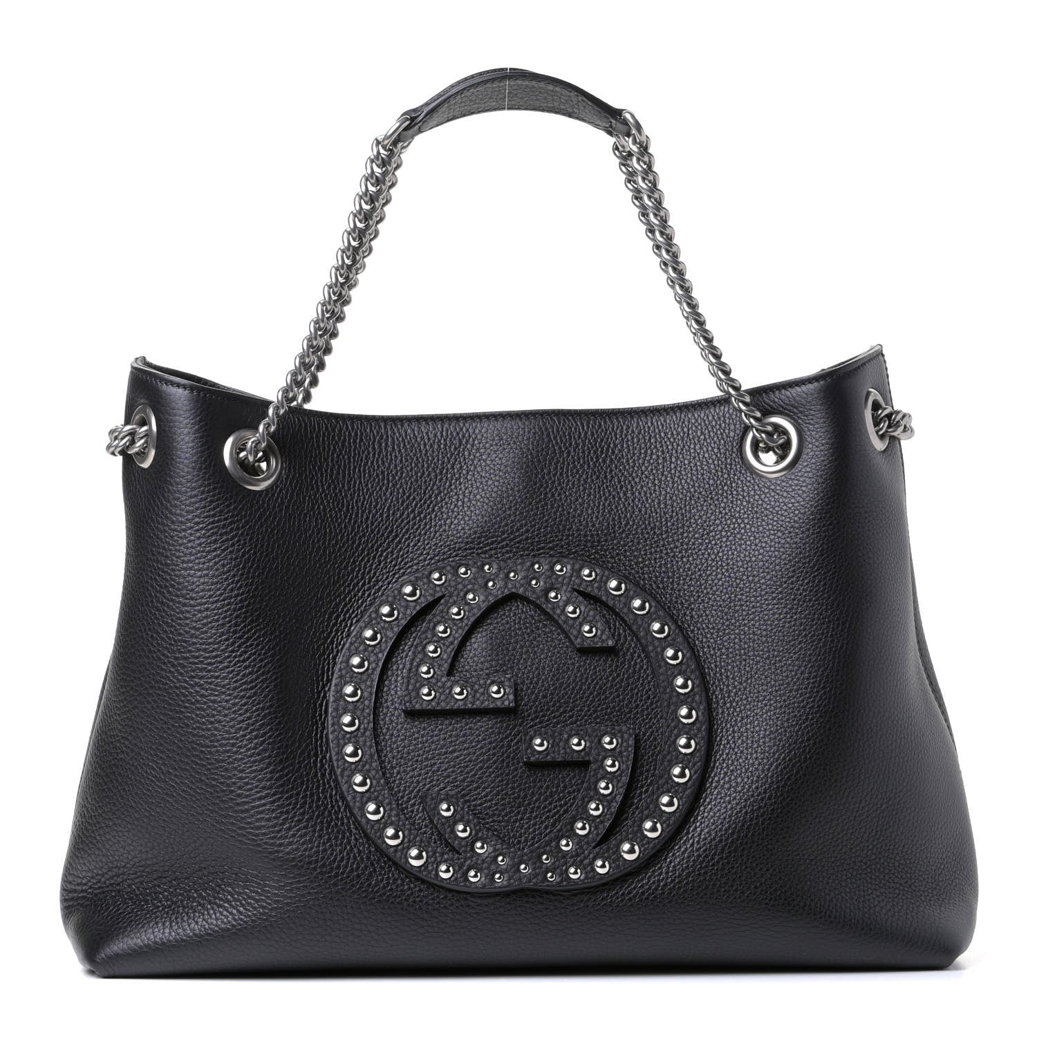 Gucci Pebbled Calfskin Studded Medium Soho Chain Shoulder Bag Black 1 of 5