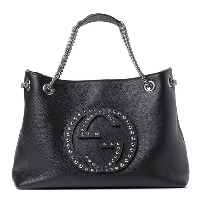 Gucci Pebbled Calfskin Studded Medium Soho Chain Shoulder Bag Black 1 of 5