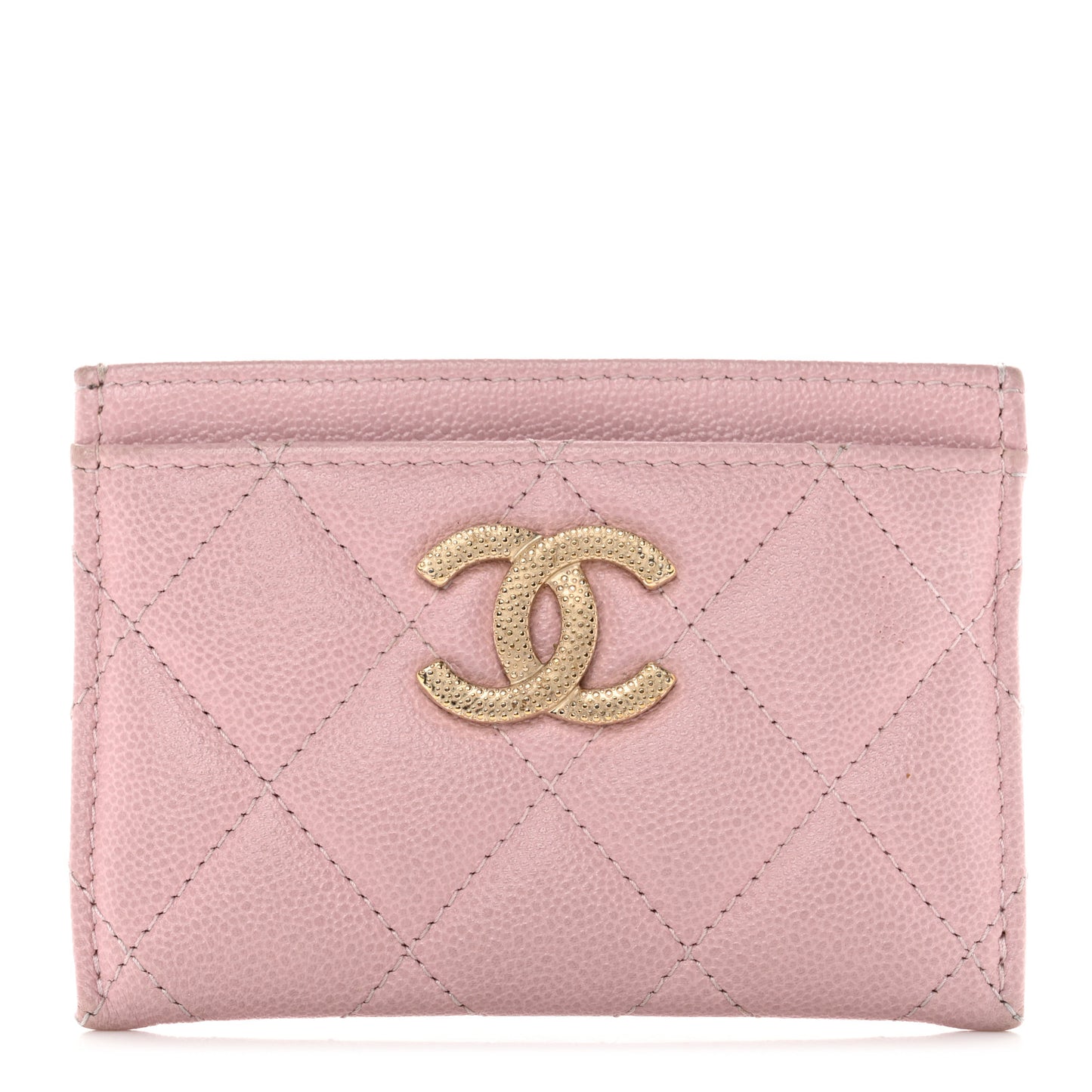 Caviar Quilted Studded CC Card Holder Light Pink