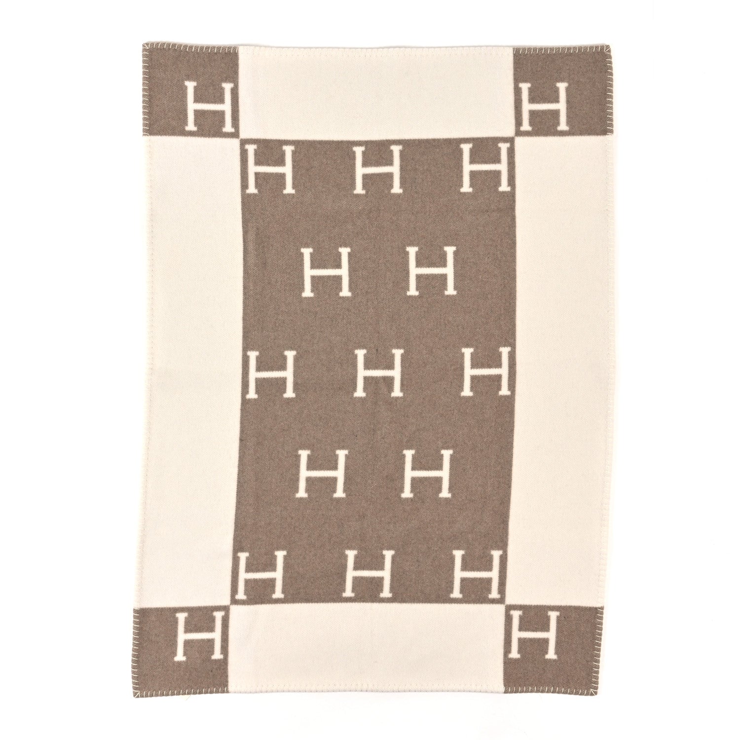 Hermes Wool Cashmere Avalon Baby Blanket Noisette Moyen White 3 of 5