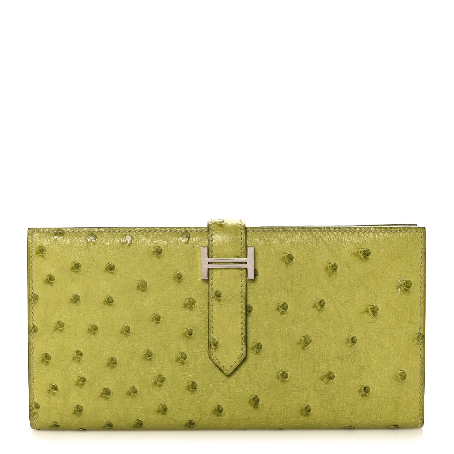 Hermes Ostrich Bearn Gusset Wallet Vert Anis 1 of 12