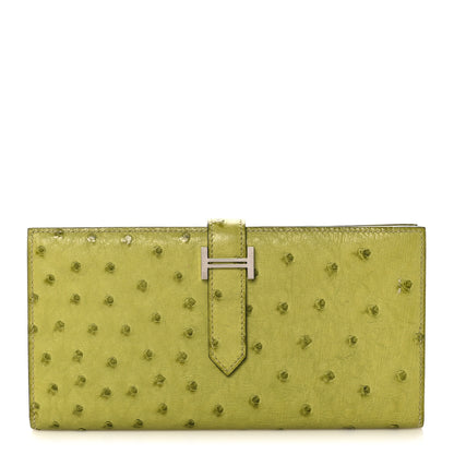 Hermes Ostrich Bearn Gusset Wallet Vert Anis 1 of 12