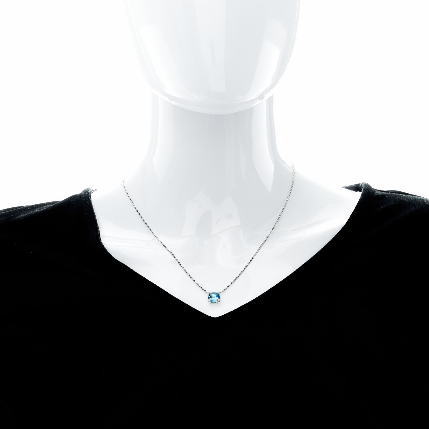 David Yurman Sterling Silver Diamond Blue Topaz 9mm Petite Chatelaine Pendant Necklace 2 of 6