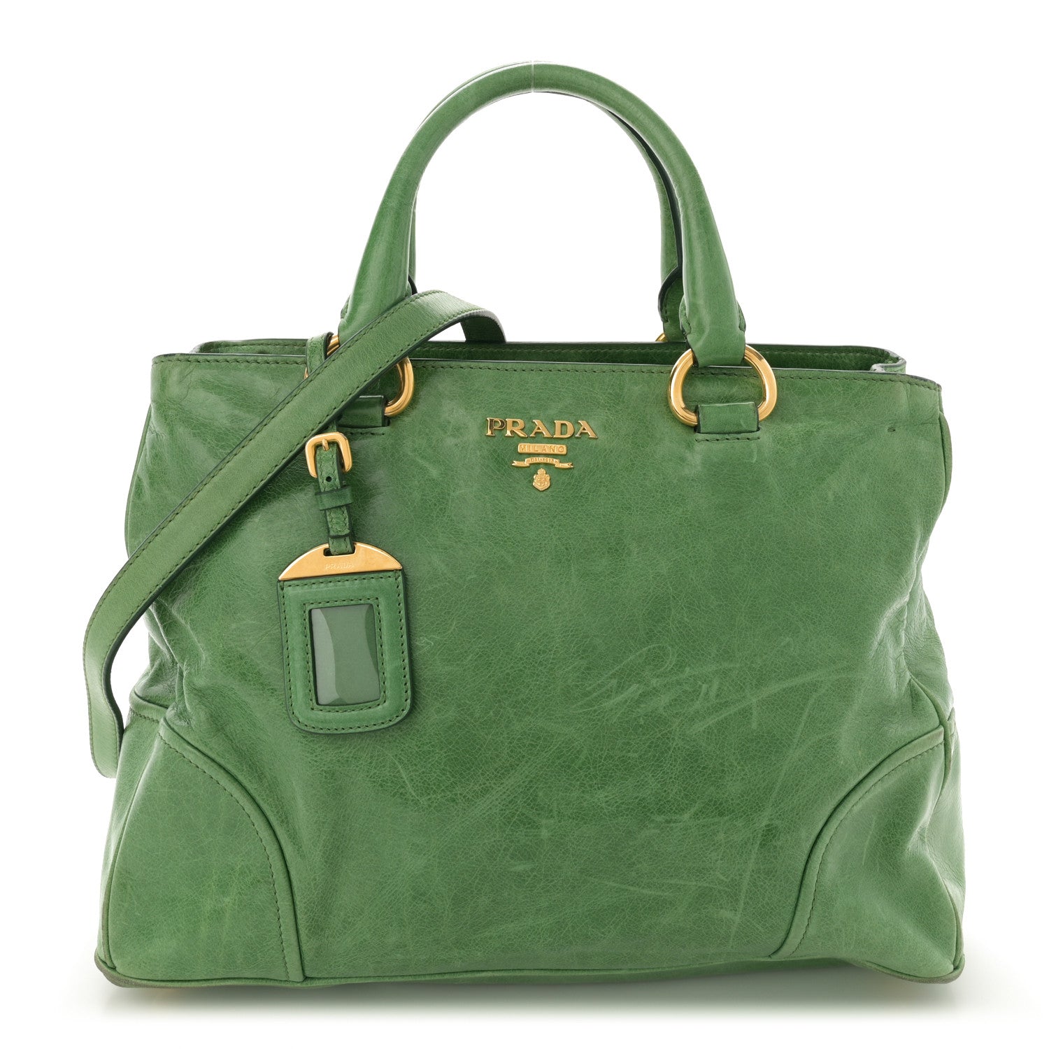 Prada Vitello Shine Shopping Satchel Green 1 of 14