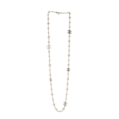 Chanel Crystal Pearl CC Long Necklace Silver 3 of 5