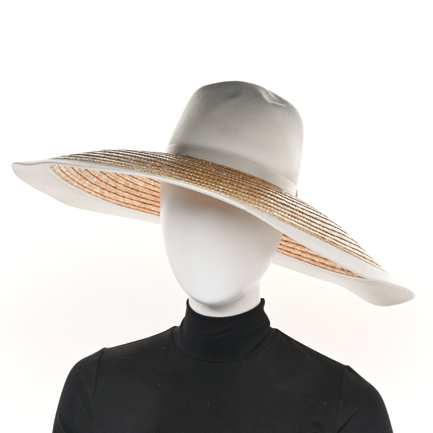 Gucci Straw Felt Wide Brim Hat S Beige White 2 of 10