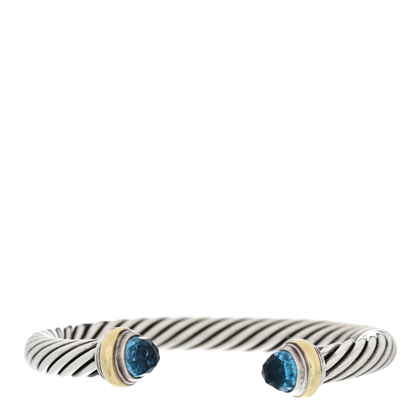 Sterling Silver 14K Yellow Gold Blue Topaz 7mm Cable Classics Bracelet
