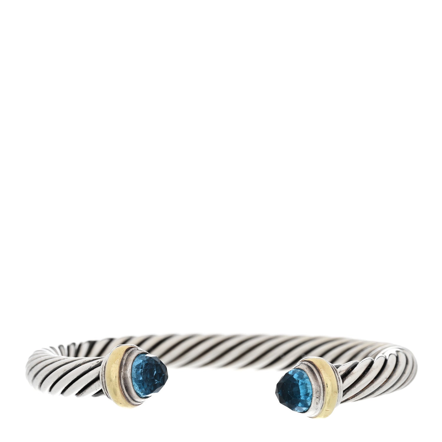 David Yurman Sterling Silver 14K Yellow Gold Blue Topaz 7mm Cable Classics Bracelet 1 of 3