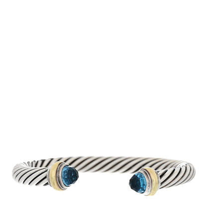 David Yurman Sterling Silver 14K Yellow Gold Blue Topaz 7mm Cable Classics Bracelet 1 of 3