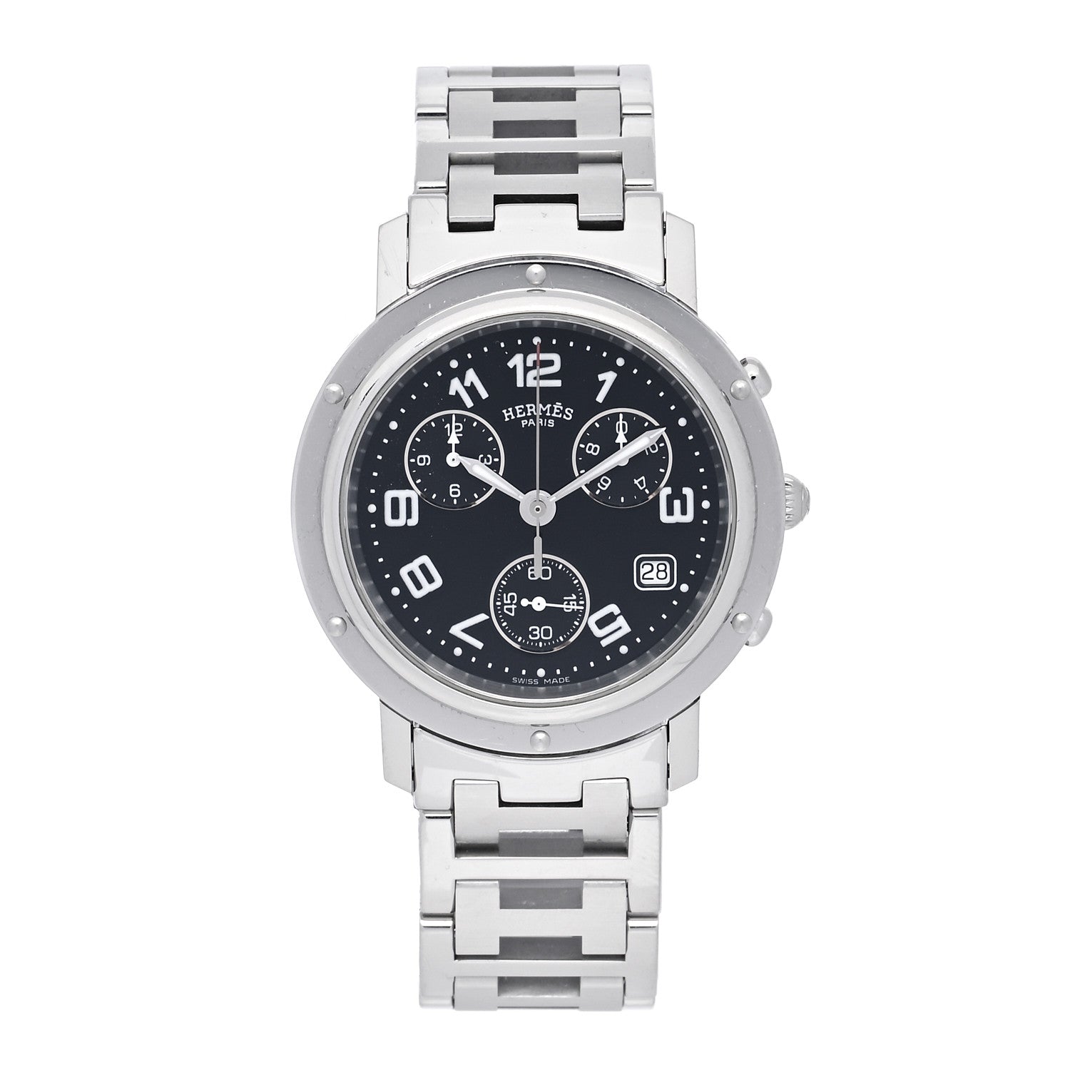 Hermes Stainless Steel 38mm Clipper Chronograph Quartz Watch Black 1 of 4