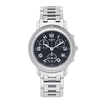 Hermes Stainless Steel 38mm Clipper Chronograph Quartz Watch Black 1 of 4