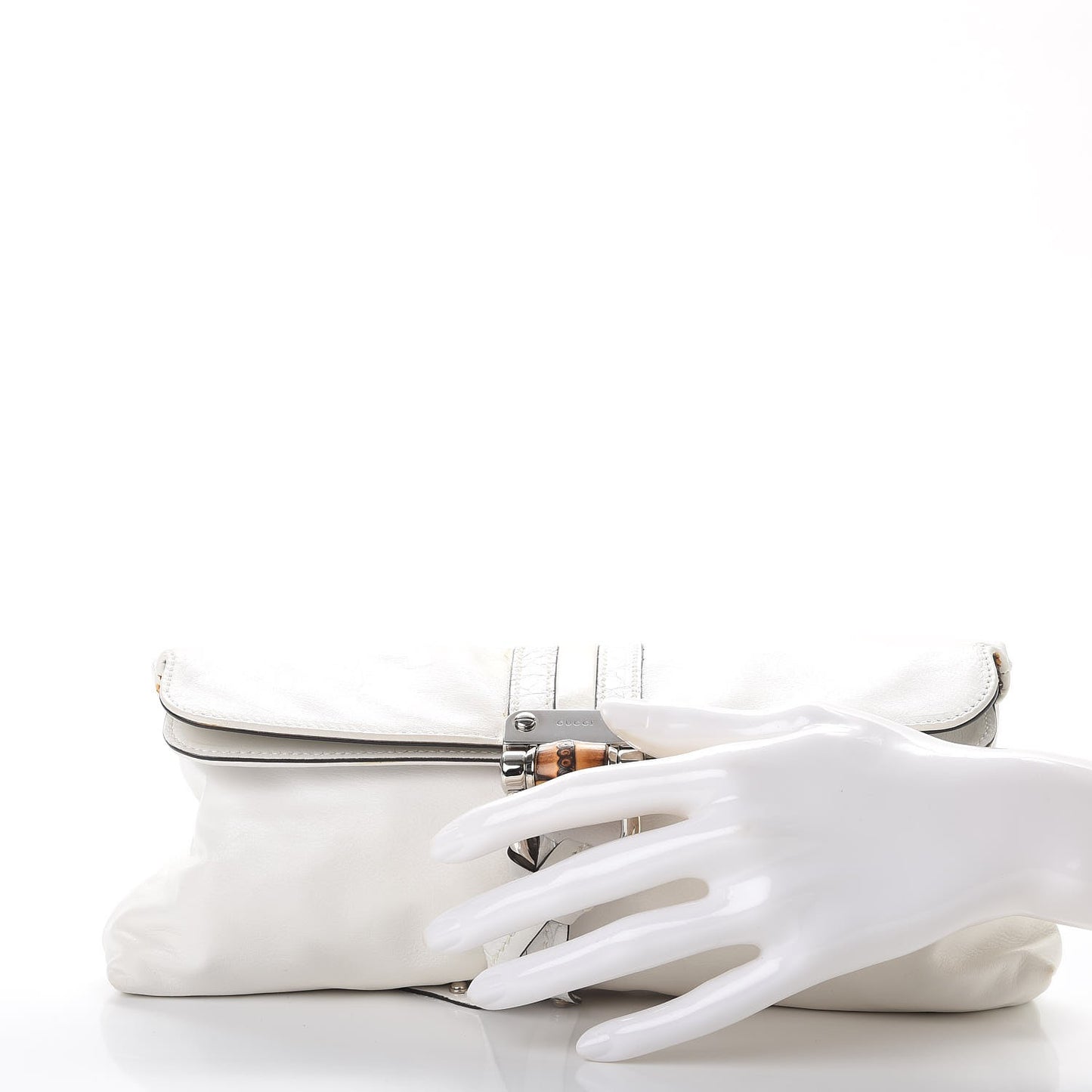 Calfskin Bamboo Croisette Clutch White