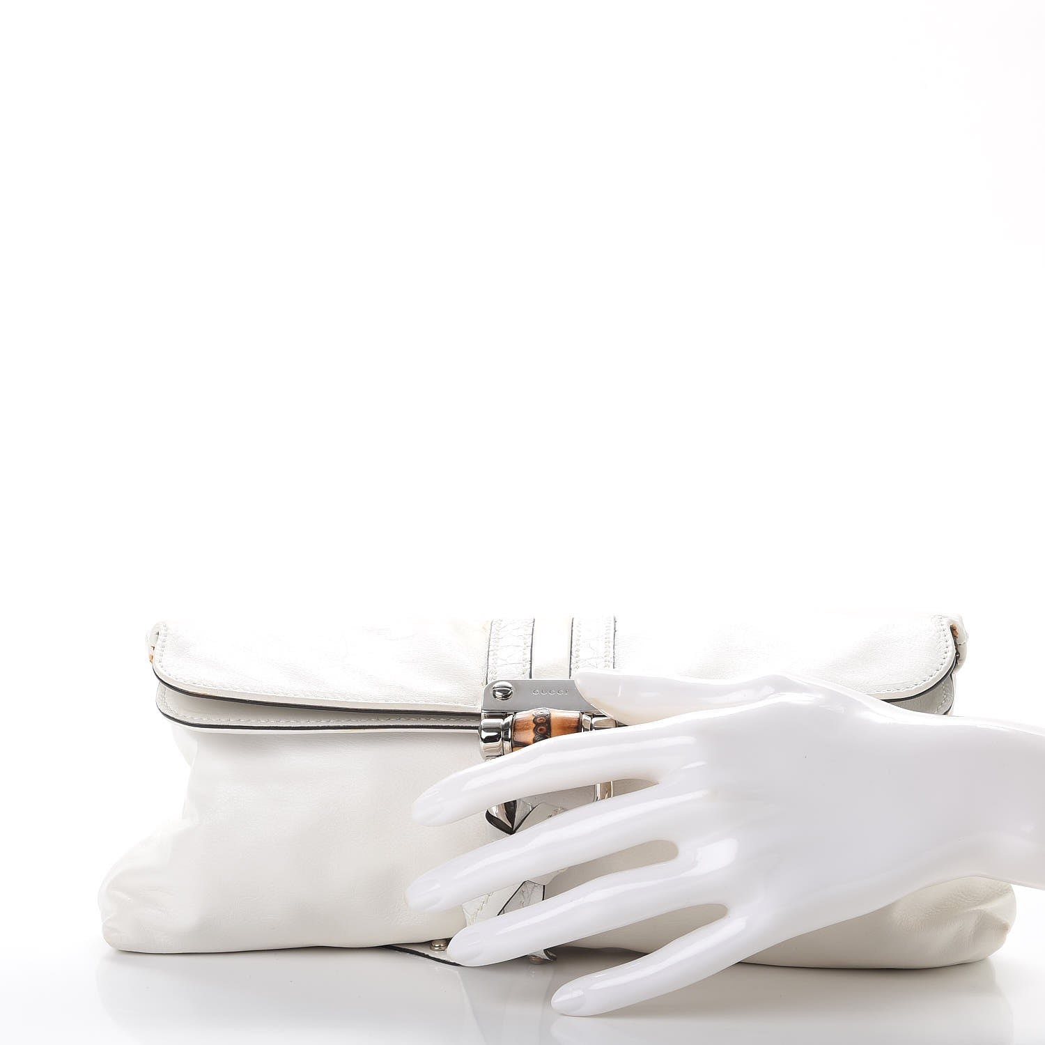 Gucci Calfskin Bamboo Croisette Clutch White 2 of 17