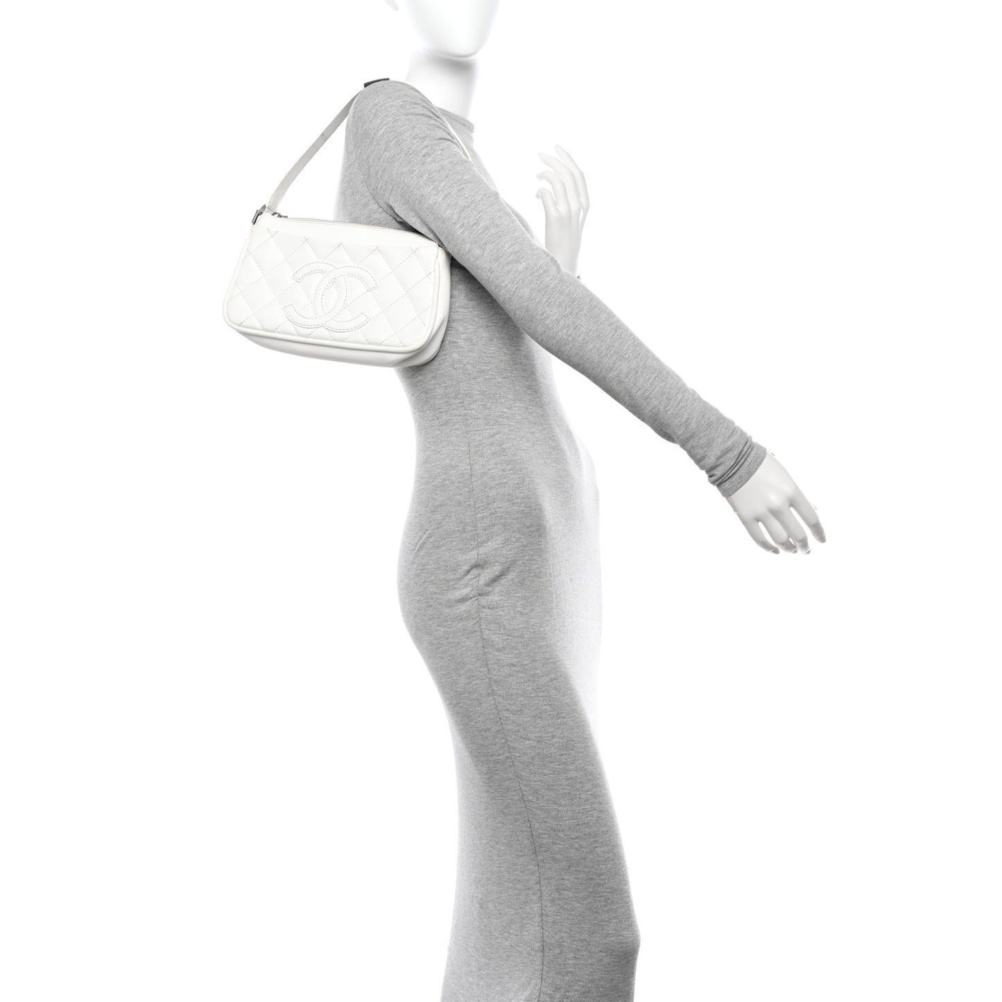 Caviar Quilted Timeless CC Shoulder Bag White