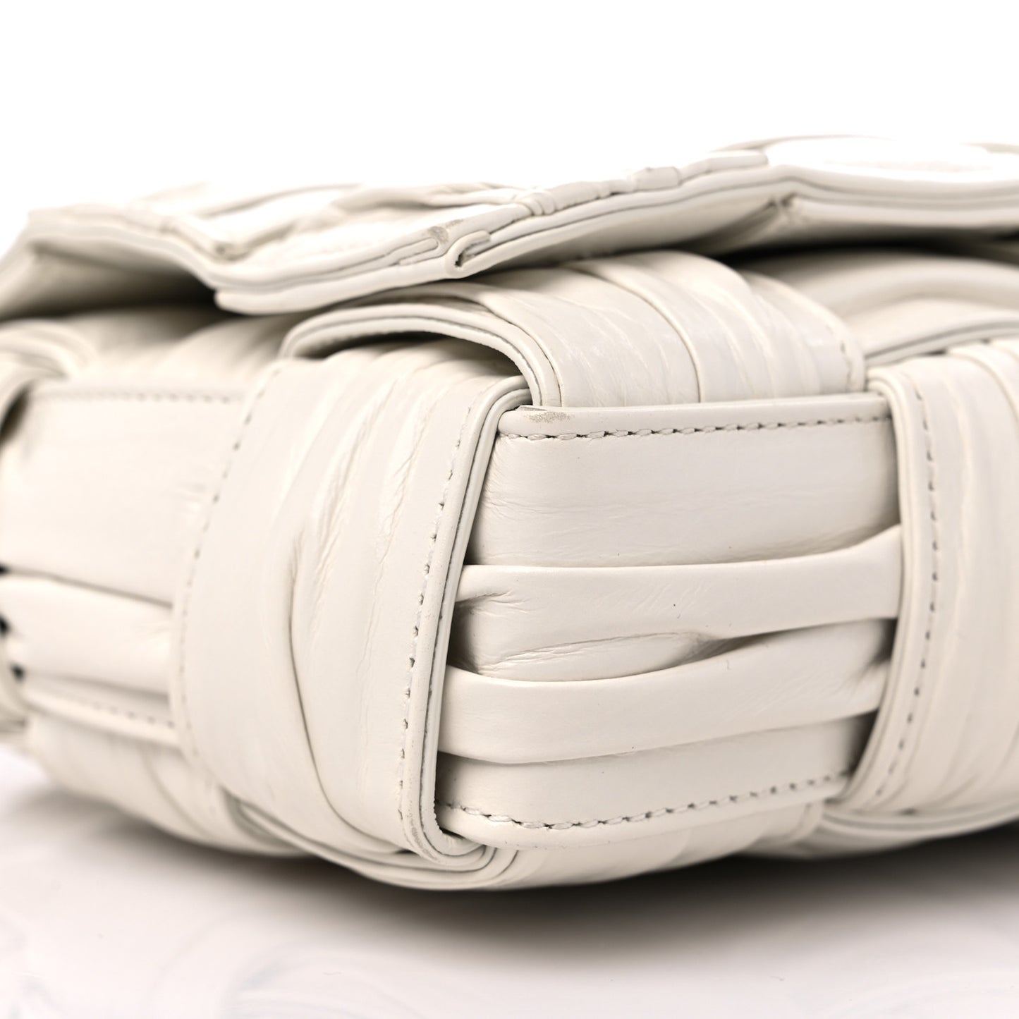 Calfskin Intreccio Plisse Cassette Crossbody Bag White