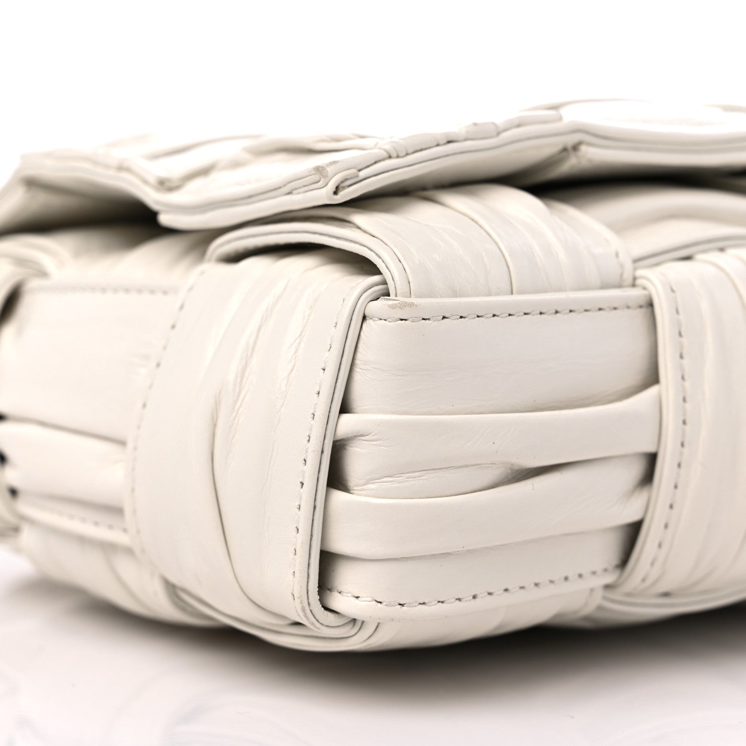 Bottega Veneta Calfskin Intreccio Plisse Cassette Crossbody Bag White 7 of 9