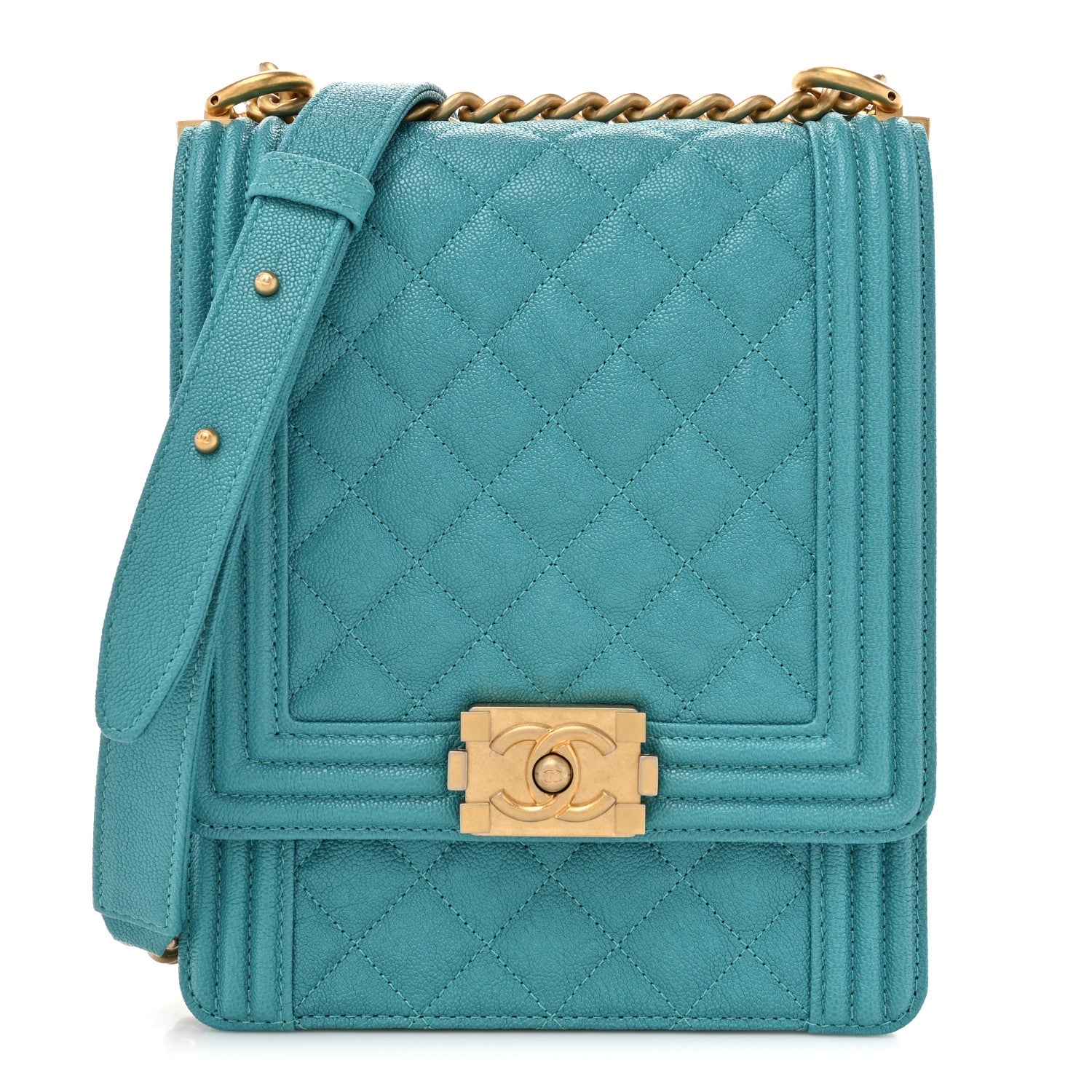 Chanel Caviar Quilted North South Boy Flap Turquoise 1 of 10