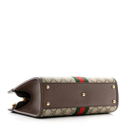 Gucci GG Supreme Monogram Textured Dollar Calfskin Web Small Ophidia Slip Handle Tote Beige Ebony New Acero 4 of 9