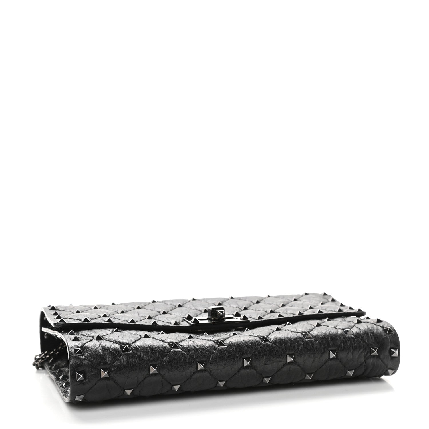 Valentino Garavani Craquele Nappa Rockstud Spike Wallet on Chain Black 4 of 8