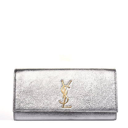 Saint Laurent Textured Metallic Calfskin Classic Monogram Cassandre Clutch Silver 1 of 15