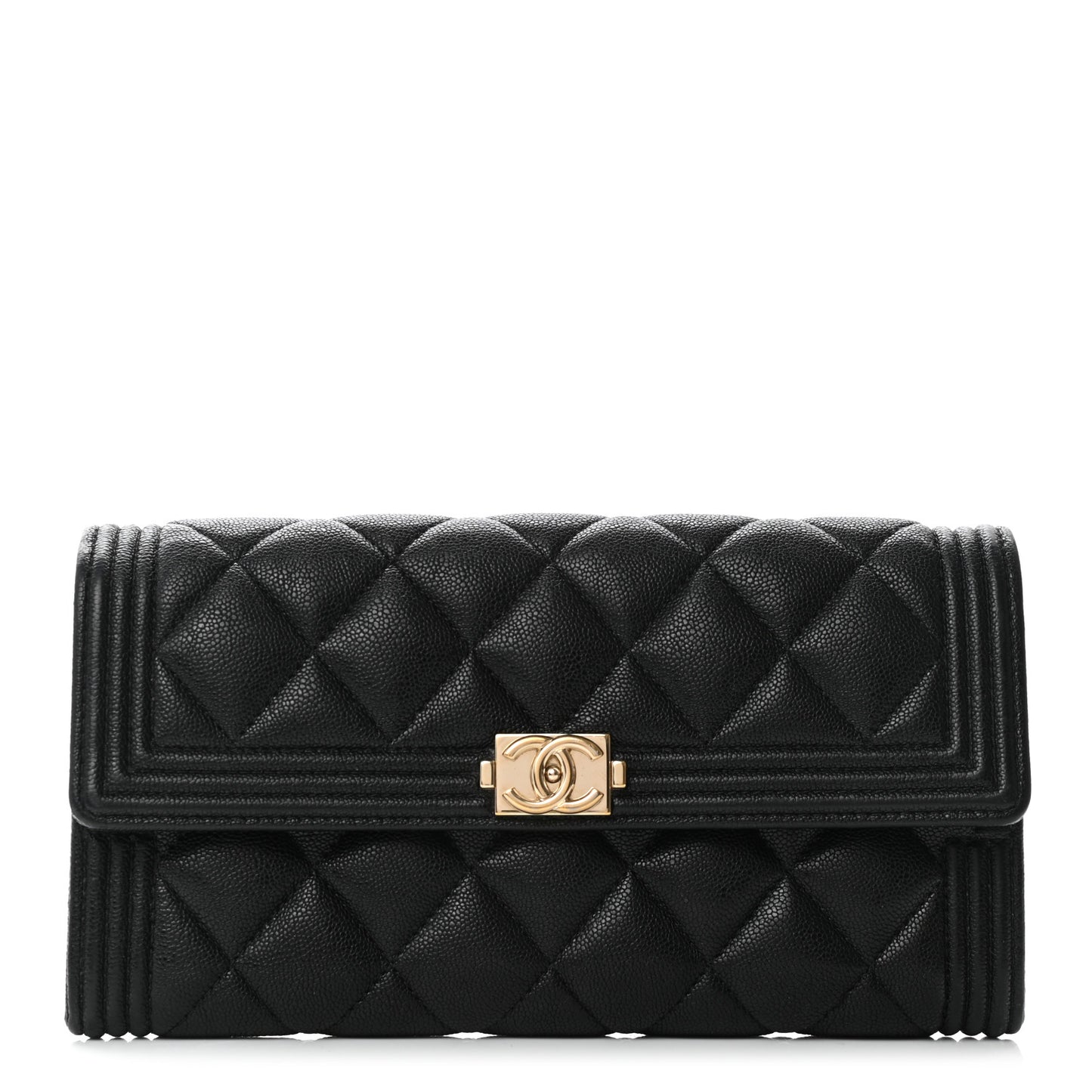 Caviar Quilted Large Boy Gusset Flap Wallet Black