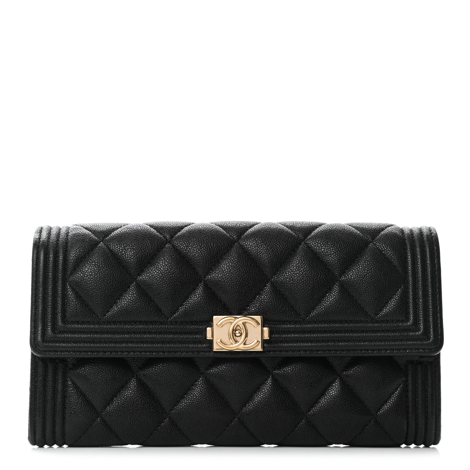 Chanel Caviar Quilted Large Boy Gusset Flap Wallet Black 1 of 10