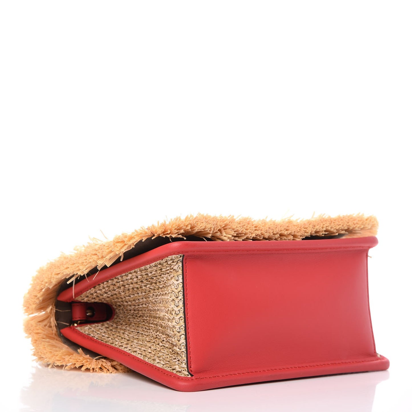 Raffia Vitello Century F is Fendi FF Embroidered Fringe Small Kan I Shoulder Bag Natural Fiamma