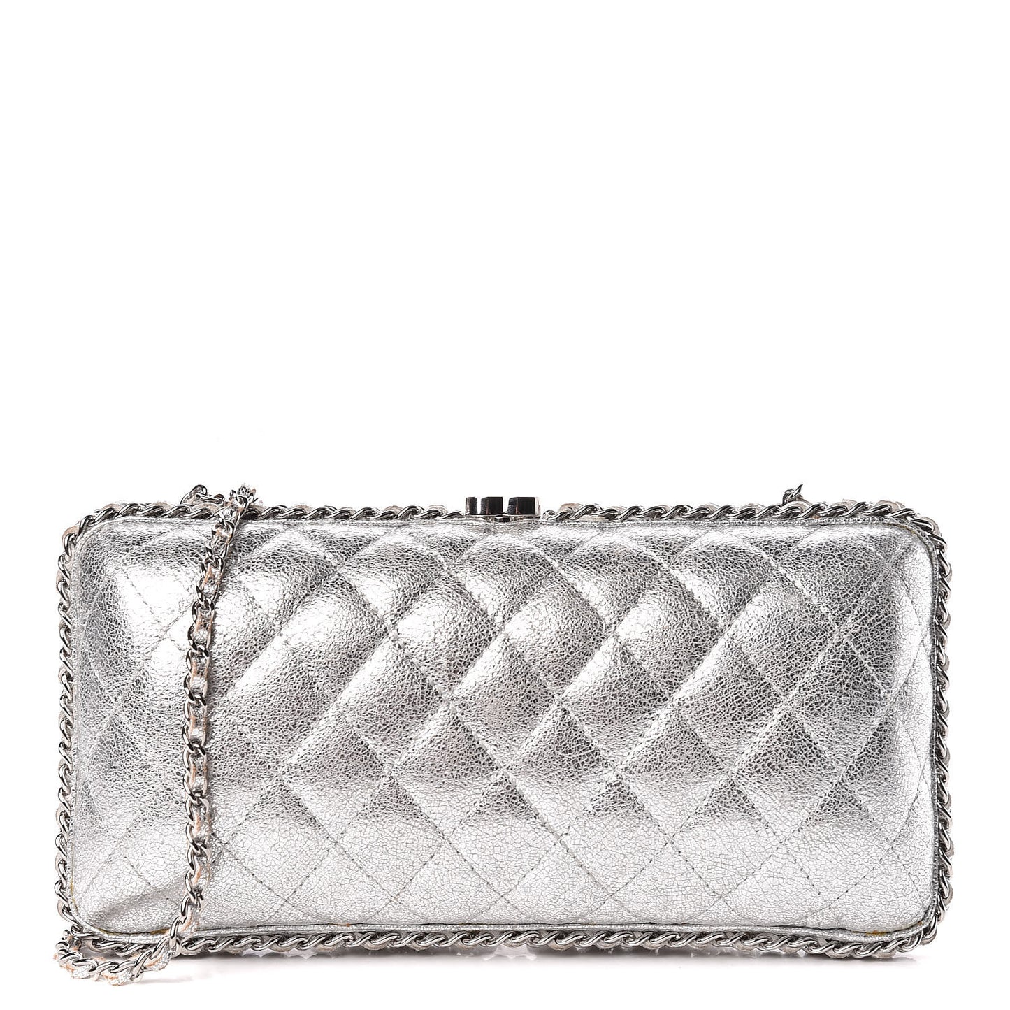 Metallic Lambskin Small Chain Around Clutch Silver